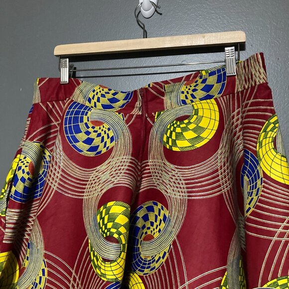 Women Size L Graphic Print Skirt Red Yellow Blue A Line Volume - Picture 5 of 8